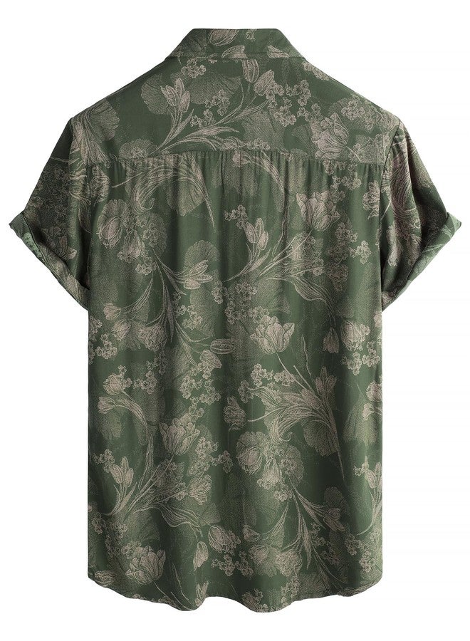 JOTOOK Mens Hawaiian Shirt Short Sleeve Button Down Tropical Shirts Casual Floral Summer Beach Shirt X-Large ArmyGreen - Image 2